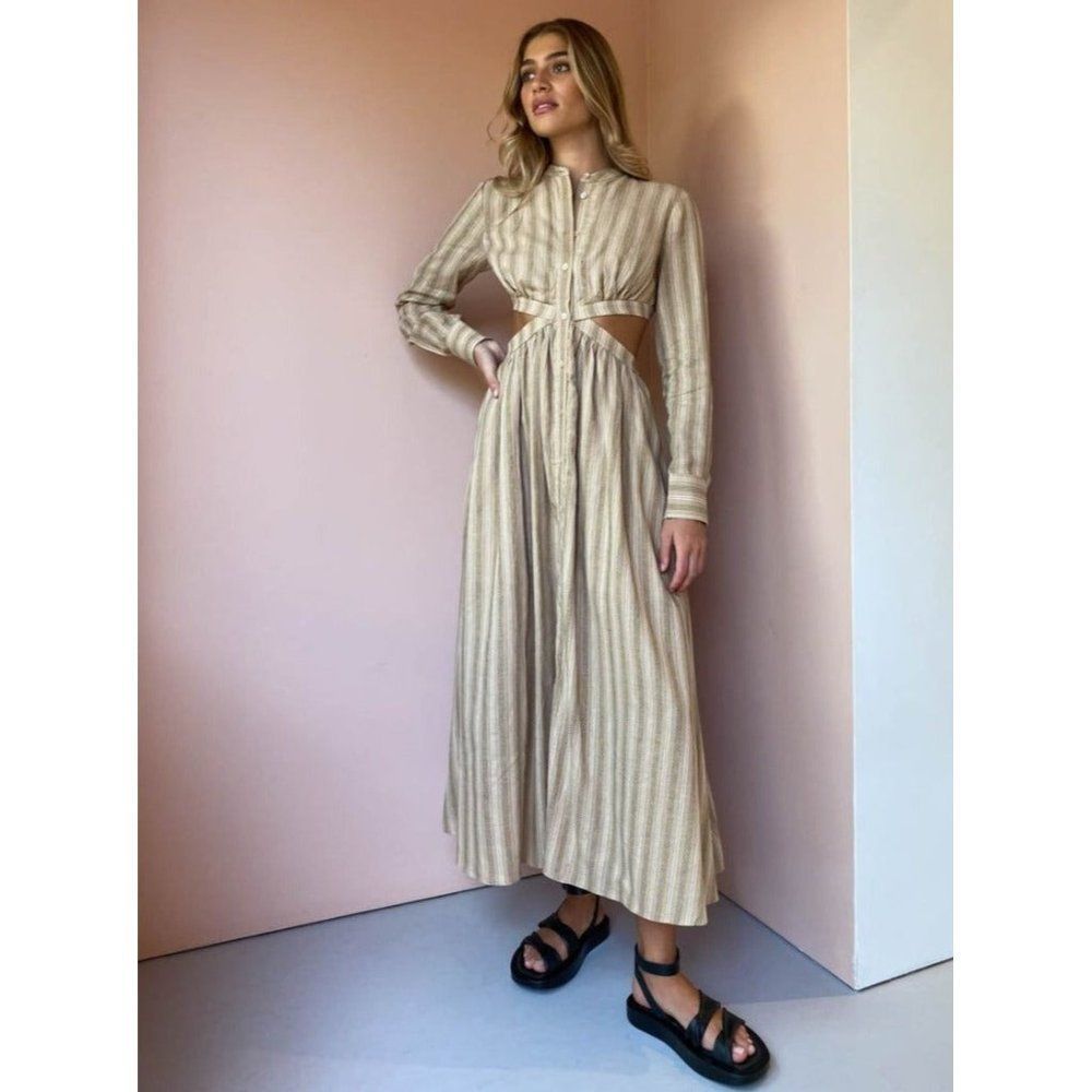 Anthropologie Tan Striped Maxi Dress - Picture 2 of 14